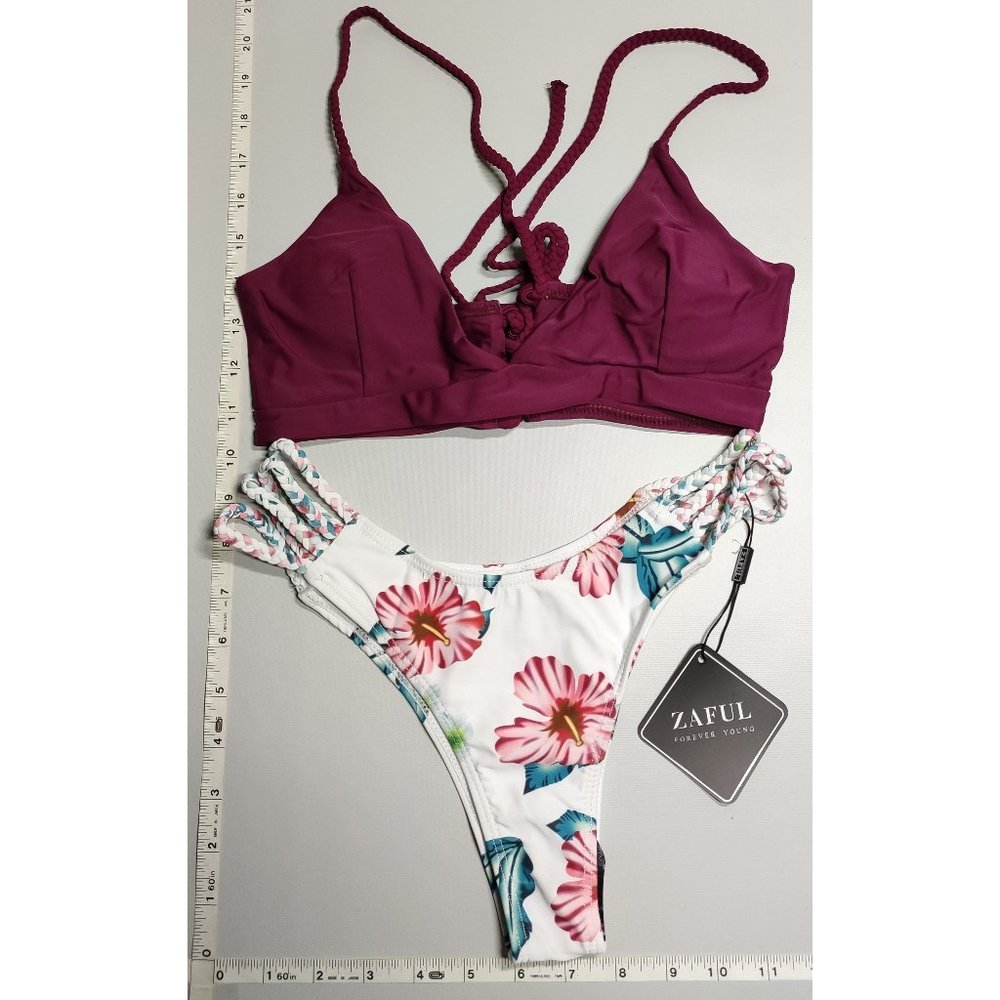 NWT ZAFUL Small Tankini high cut Purple Floral bikini set